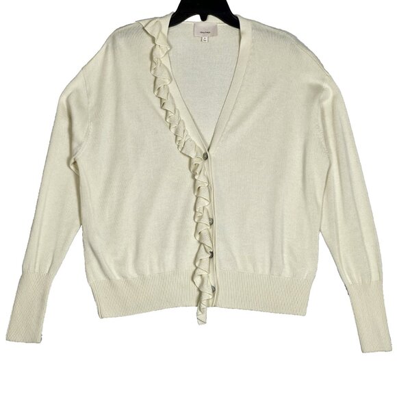Cinq À Sept Tous Les Jours Gaetana Ruffle Cardigan Cream Sz Medium Cashmere Silk - Picture 1 of 4